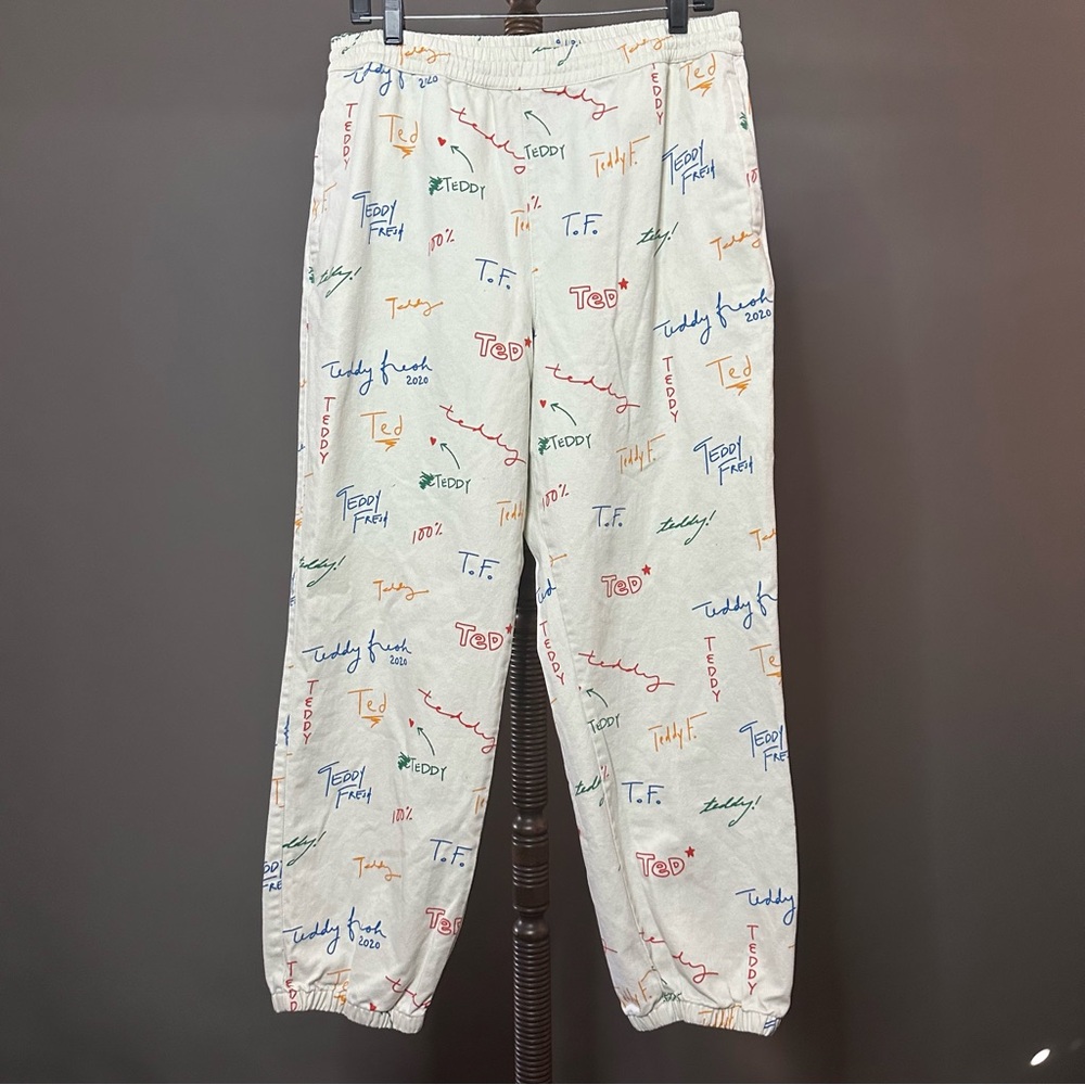 “TEDDY FRESH” Streetwear/2020, Multicolor Logo joggers; signature pants, LARGE